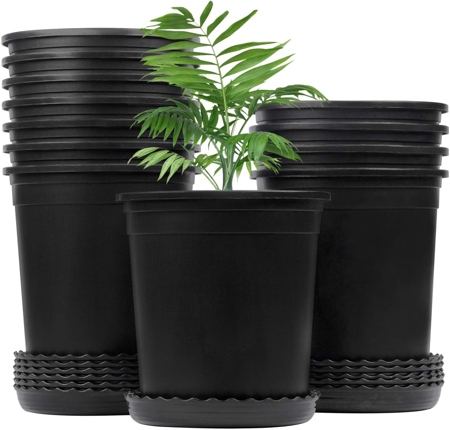 1 Gallon Nursery Pots for Planting 6 inch 12 Pack with Drainage Hole and Saucer for Indoor Outdoor Plants, Seedlings, Succulents and Cuttings, Green