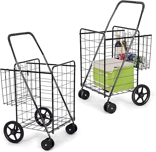 Overstock Carrito de compras plegable de fácil almacenamiento con ruedas giratorias