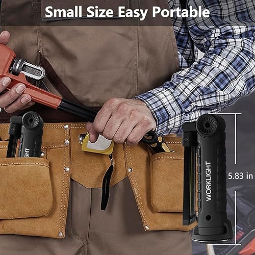 Miniatura 6 de Luz de trabajo portátil, luces de trabajo recargables con gancho colgante de base magnética, rotación de 360, 5 modos, COB LED 700 lúmenes, luz de