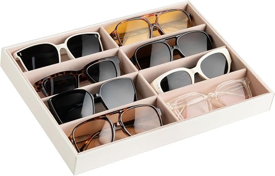 Frebeauty 8-Slot Sunglass Organizer Tray,Sunglass Holder for Drawer | Faux Leather,Velvet Lining,Sunglass Case for Multiple Sunglass,Vanity Glass Holder,Sunglass Display,Eyeglass Organizer
