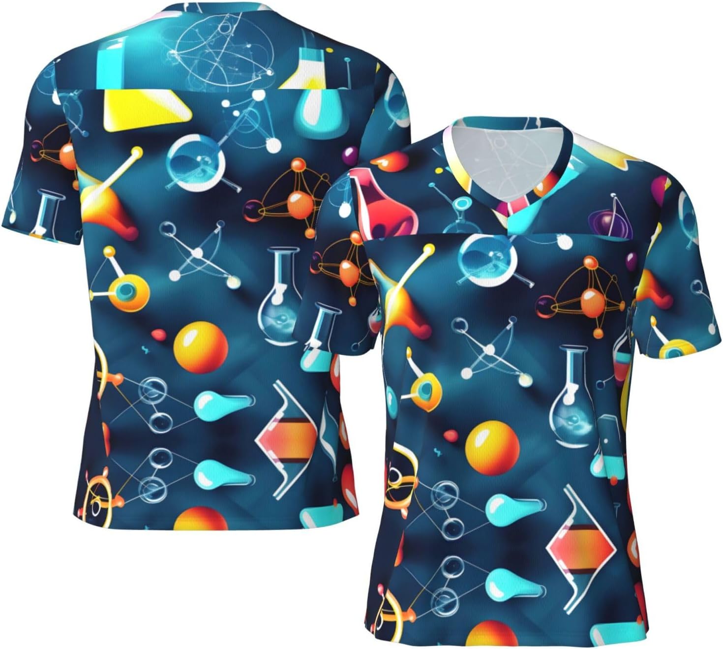 Abstract Science Chemistry Rugby Football Jersey for Men, Comfortable V-Neck Loose Fit Top for Team Sports Athletics