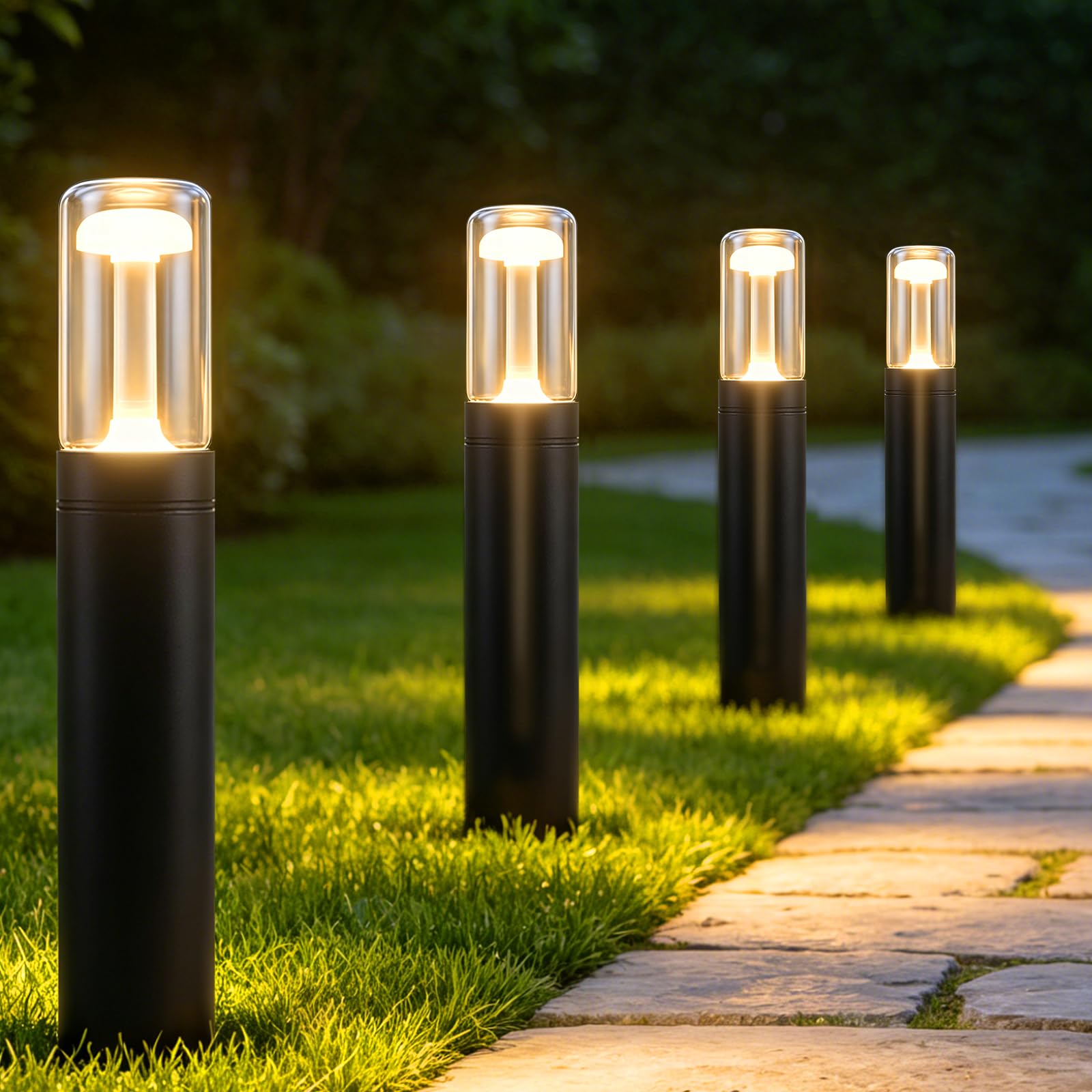 Glitzerlife LED Wegeleuchte Außen Gartenleuchte 4ER Pollerleuchte 40cm | IP65 Wetterfest Glas Wegelampe Schwarz 10W 3000K Wegbeleuchtung Außenleuchte für Garten Rasen Hof Weg Terrasse Balkon Deko