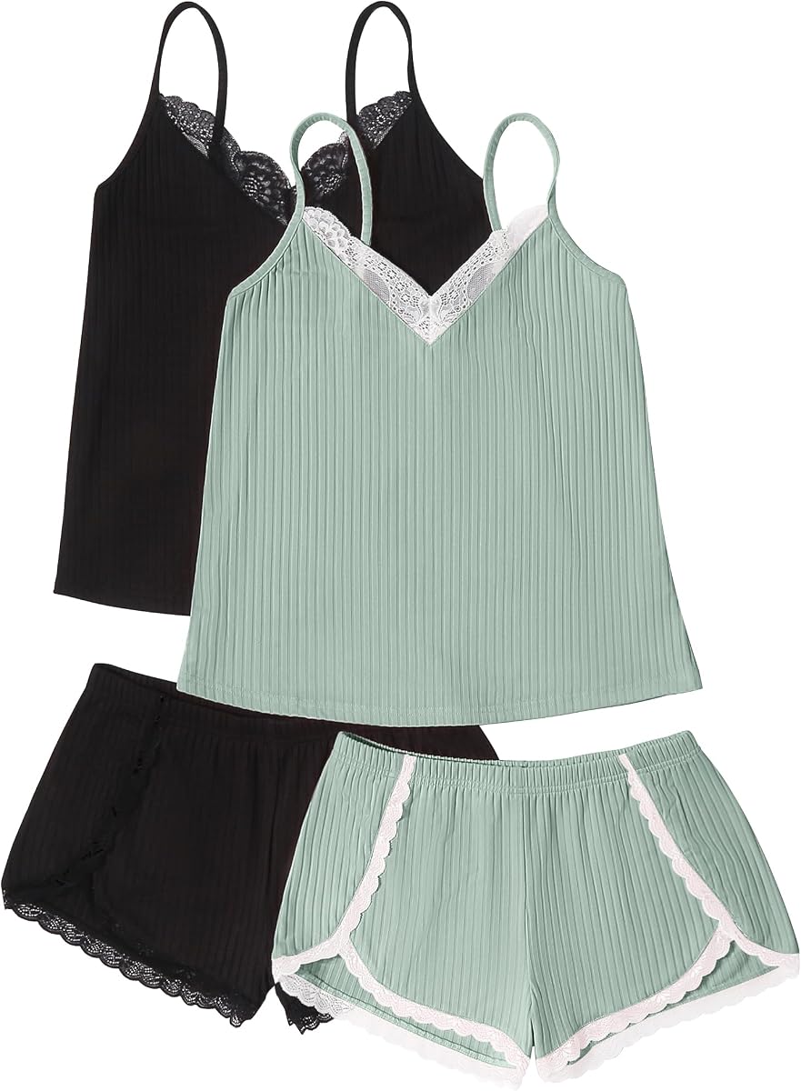 Conjunto de pijama para mujer con cuello en V y pantalones cortos de lencería Pj de encaje