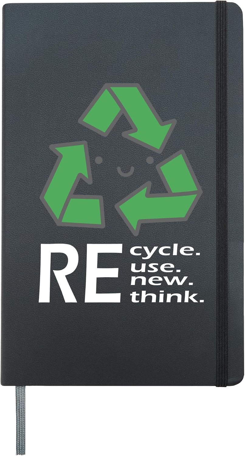 Earth Day - Recycle Reuse Renew Think Eco Conscious Message Hardcover Journal, Black