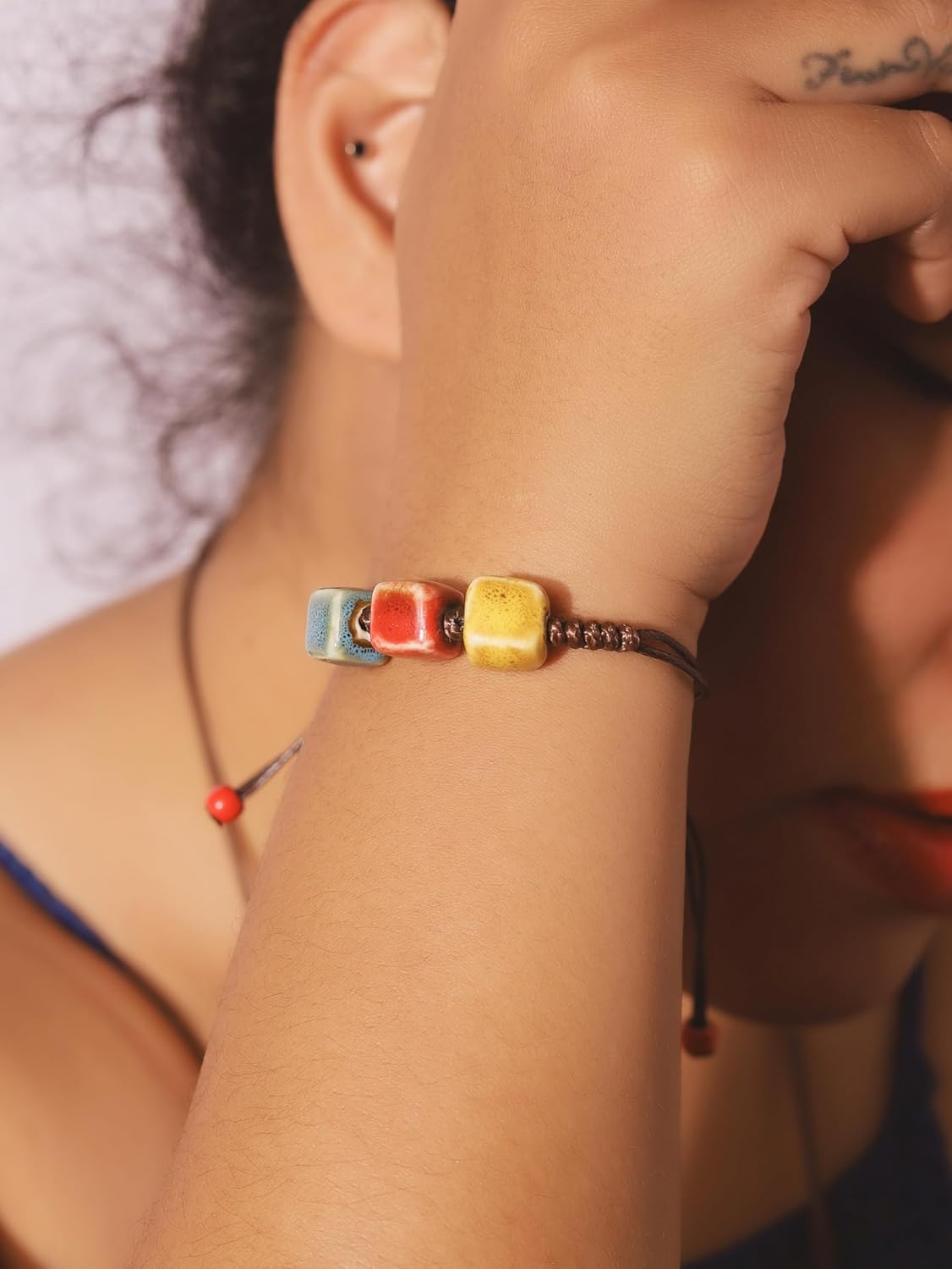 MINACHI Bohemian Colorful Ceramic Bead Adjustable Cord Bracelet, Boho Hippie Summer Jewelry Gift for Women - Image 6