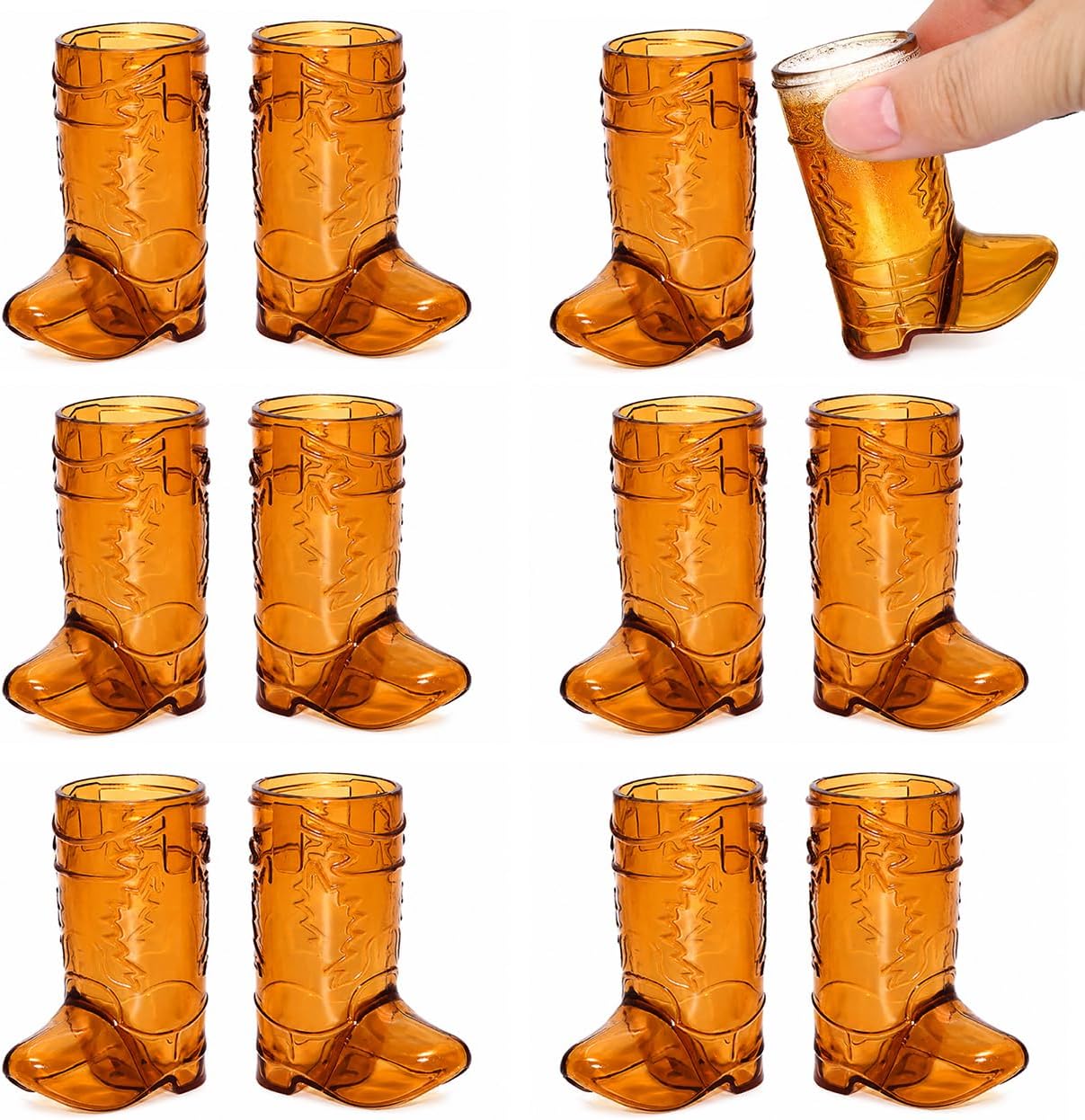 12Pieces 1 OZ Brown Cowboy Boot Shot Glasses Mini Plastic Boot Shot Cups Western Cowboy Glasses Reusable Beer Mugs for Cowgirl Party Decorations Birthday Bachelorette Party Favors