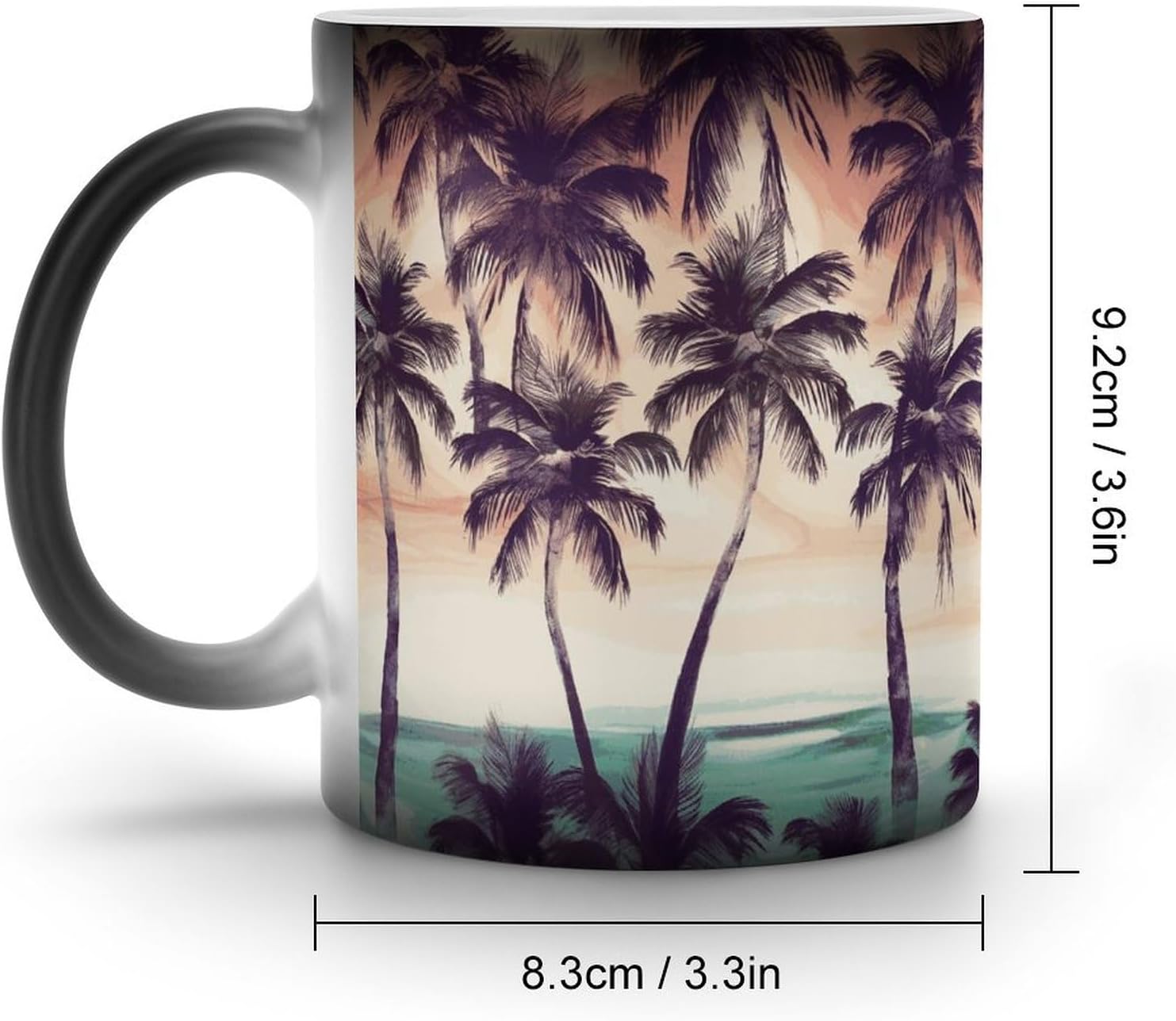 Color Changing Mug Palm Tree Pattern Printed Ceramic Coffee Mug Heat Changing Sensitive Mug Magic Heat Changing Coffee Mug Novelty Coffee Mugs