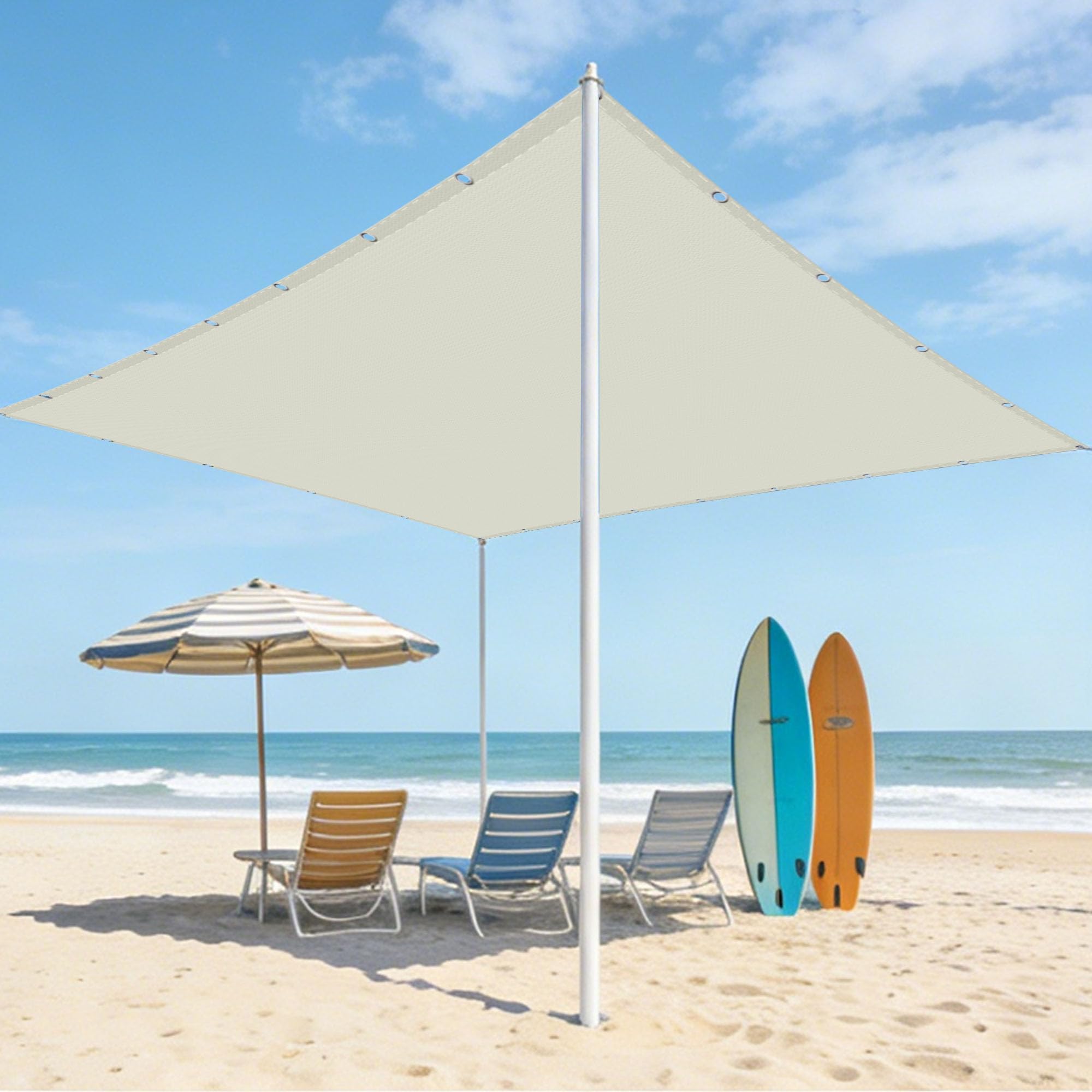 Voile d'ombrage blanc cassé haut de gamme 160x380 avec œillets résistants