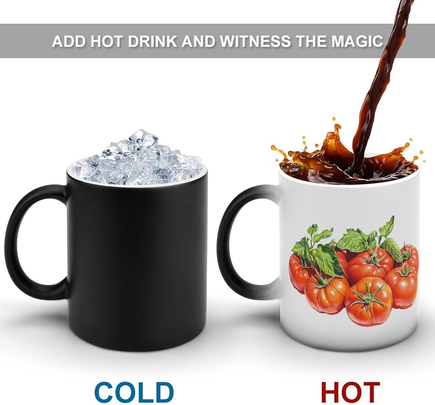 Red Tomatoes Green Leaves Color Changing Mug Heated Ceramic Cup Heat Sensitive Coffee Mug Fun Gift