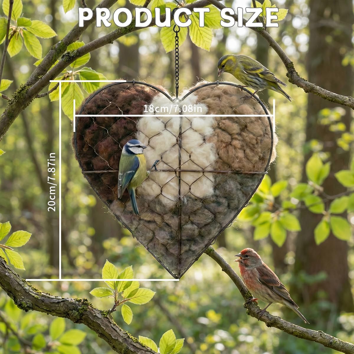 Handmade Alpaca Fiber Bird Nesting Heart - Refillable Natural Nesting Material for Wild Birds, Hummingbirds, Chickadees - Cozy Garden Decor Gift for Bird Lovers