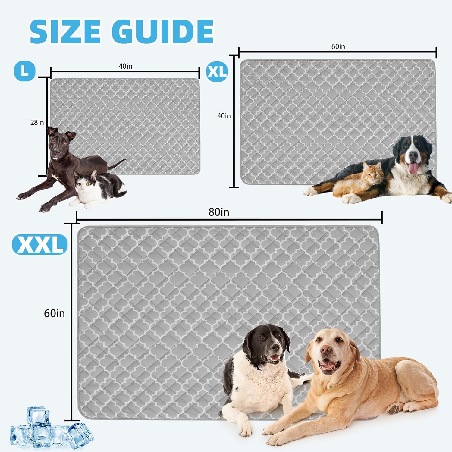 PUPTECK Dog Cooling Mat Pad for Medium Large Dogs, Cooling Blanket for Kennels Crate Floor, Dog Cat Summer Sleeping Bed Outside, Washable & Portable, X-Large 40"x60"