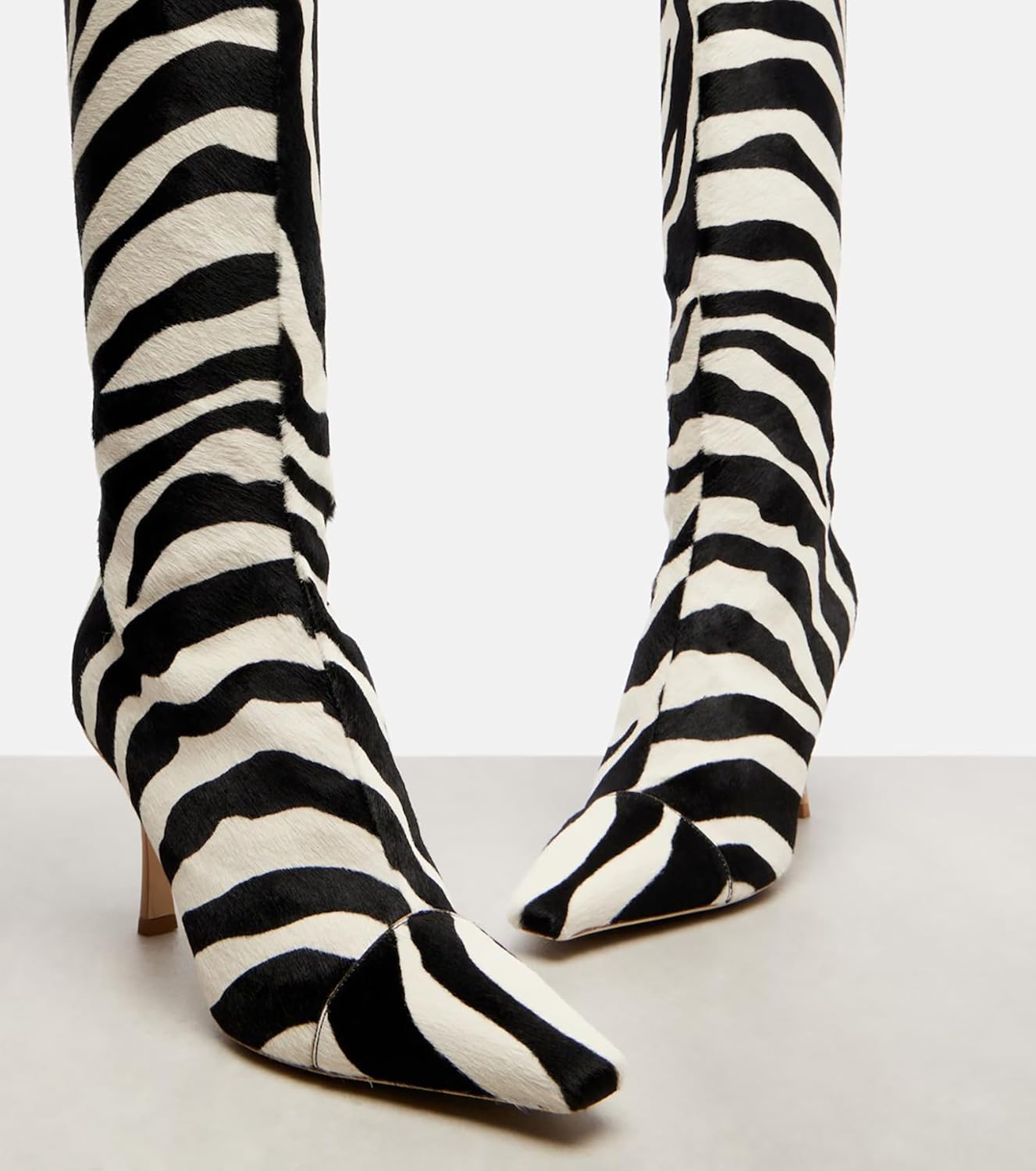 Women's Animal Print Knee-High Stiletto Boots - Leopard & Zebra Pattern Pointed Toe Pull On High Heel Fashion 3.5 Inches