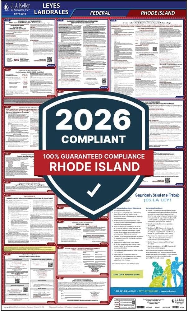 2026 Rhode Island and Federal Labor Law Poster (Spanish, RI State) - OSHA Compliant All-in-One Laminated Poster, J. J. Keller & Associates, Inc.