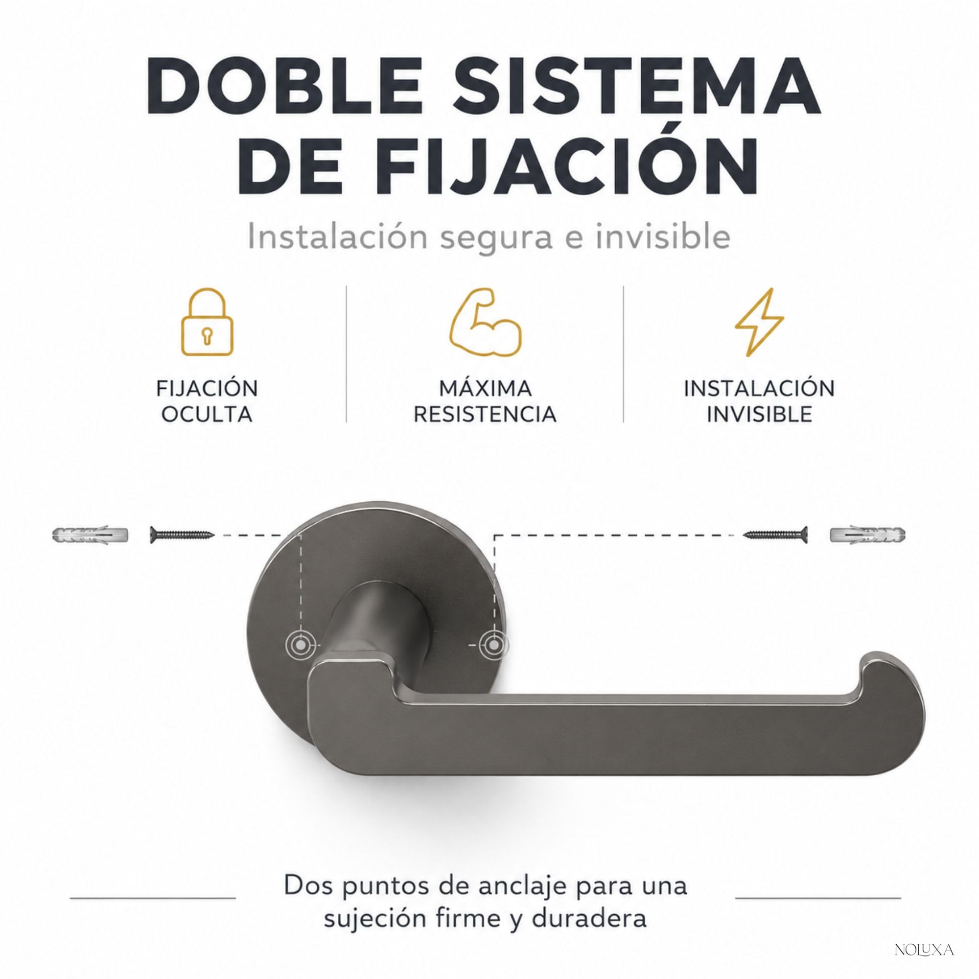 IMEX - Portarrollos Adhesivo Papel Higienico Negro | Portarrollos Baño sin Taladro en Acero Inoxidable S.304 | Resistente a la Humedad y Corrosión | Doble Sistema de Fijación (Atornillado o Pegado)