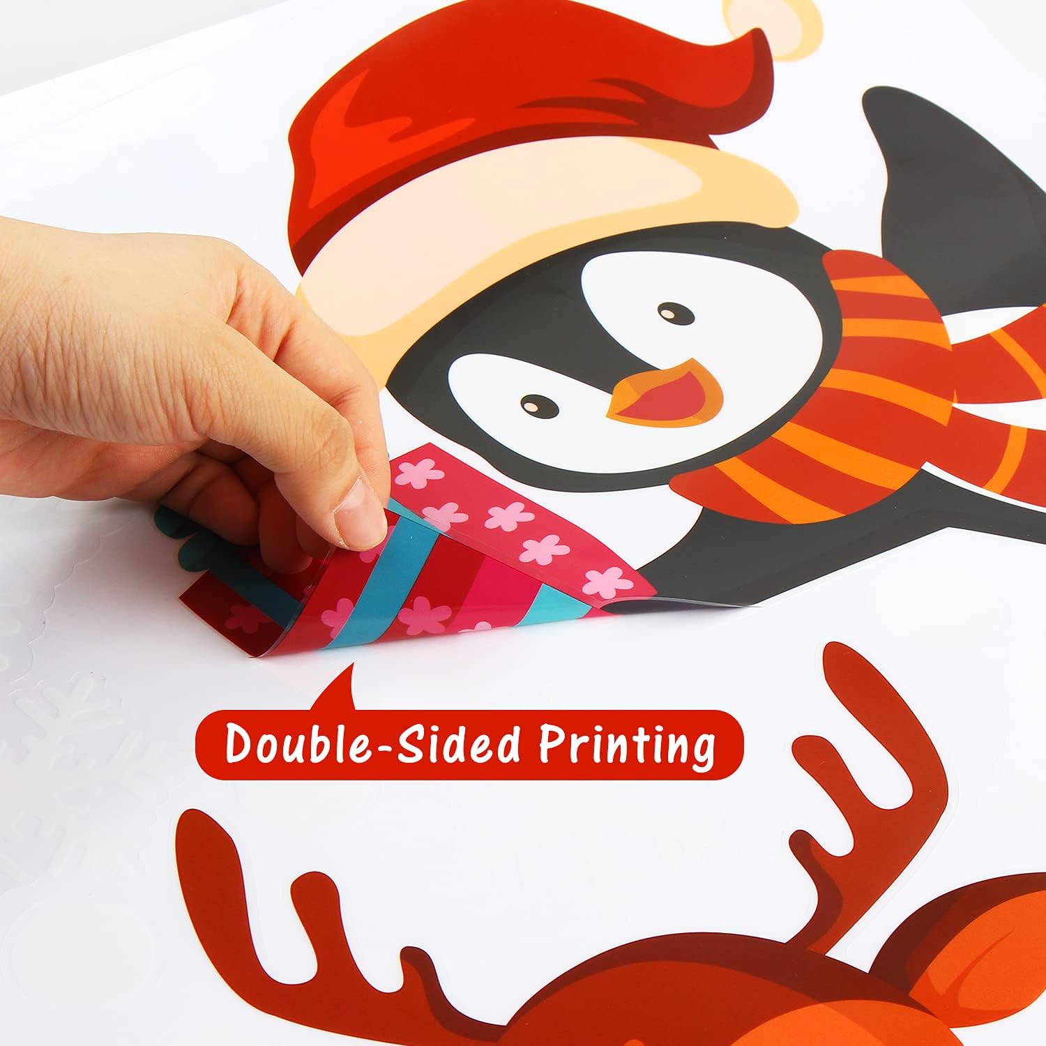 CCINEE Christmas Window Clings, 4 Sheets Large Window Stickers Snowman Santa Fox Elk Windows Cling for Xmas Party Decorations