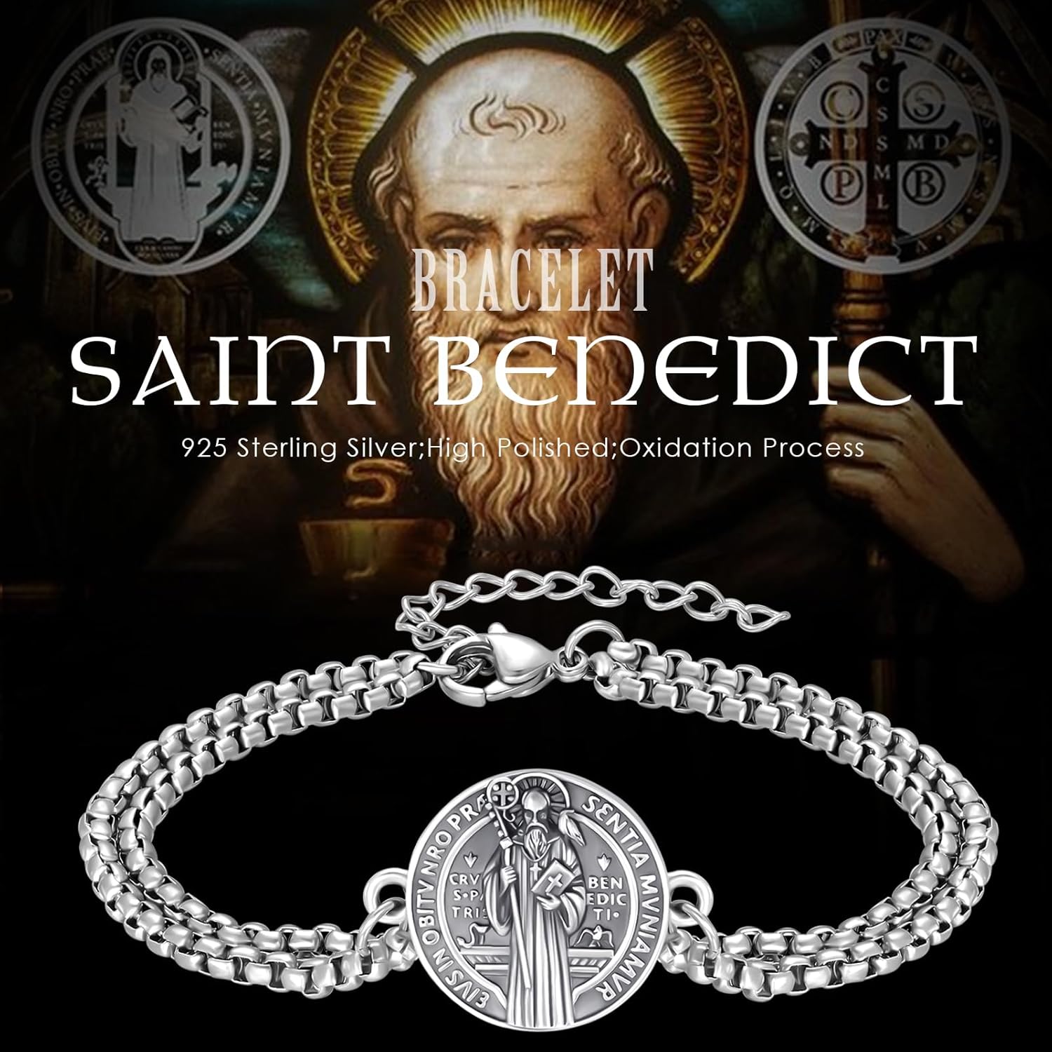 925 Sterling Silver Patron Saint Medal Bracelet Amulet Protection Jewelry Birthday for Men Women with Gifts Box - Image 7