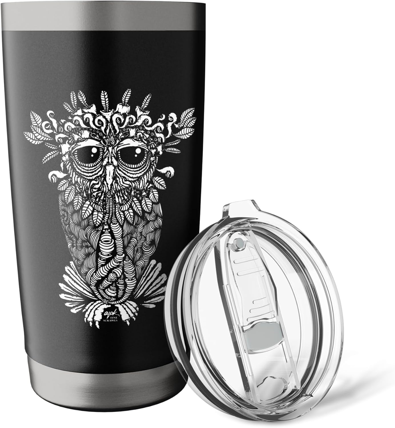 Swirly Great Horned Owl - Botanical White Bird Stainless Steel Insulated Tumbler image 5