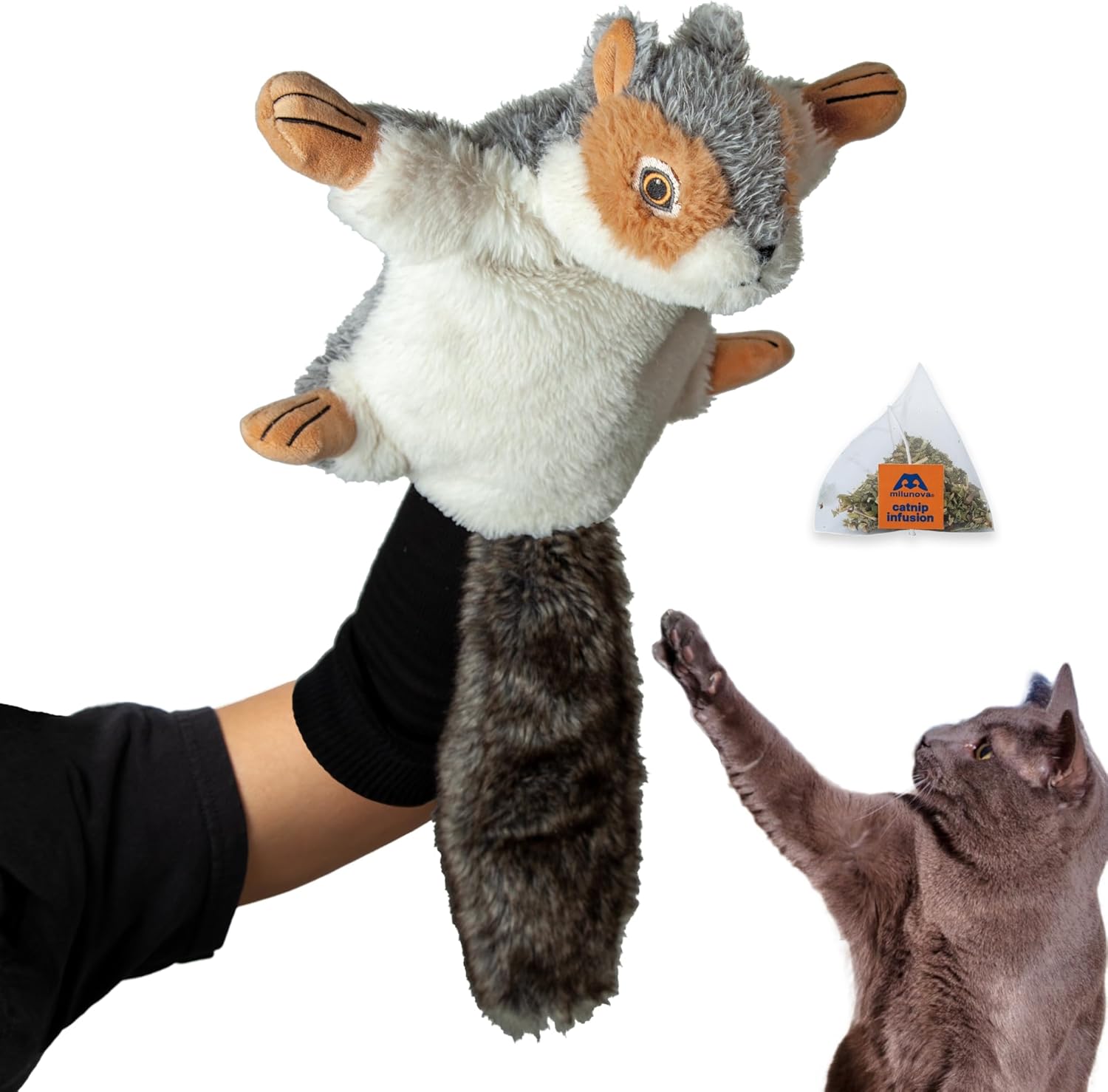 Milunova Pupr Pals Cat Wrestling Glove (Catnip Infused) Hand Puppet Toy with Tough Padding for Safe Interactive Play, Protection to Stop Kitten Scratching Hands; for Boredom-Busting Exercise