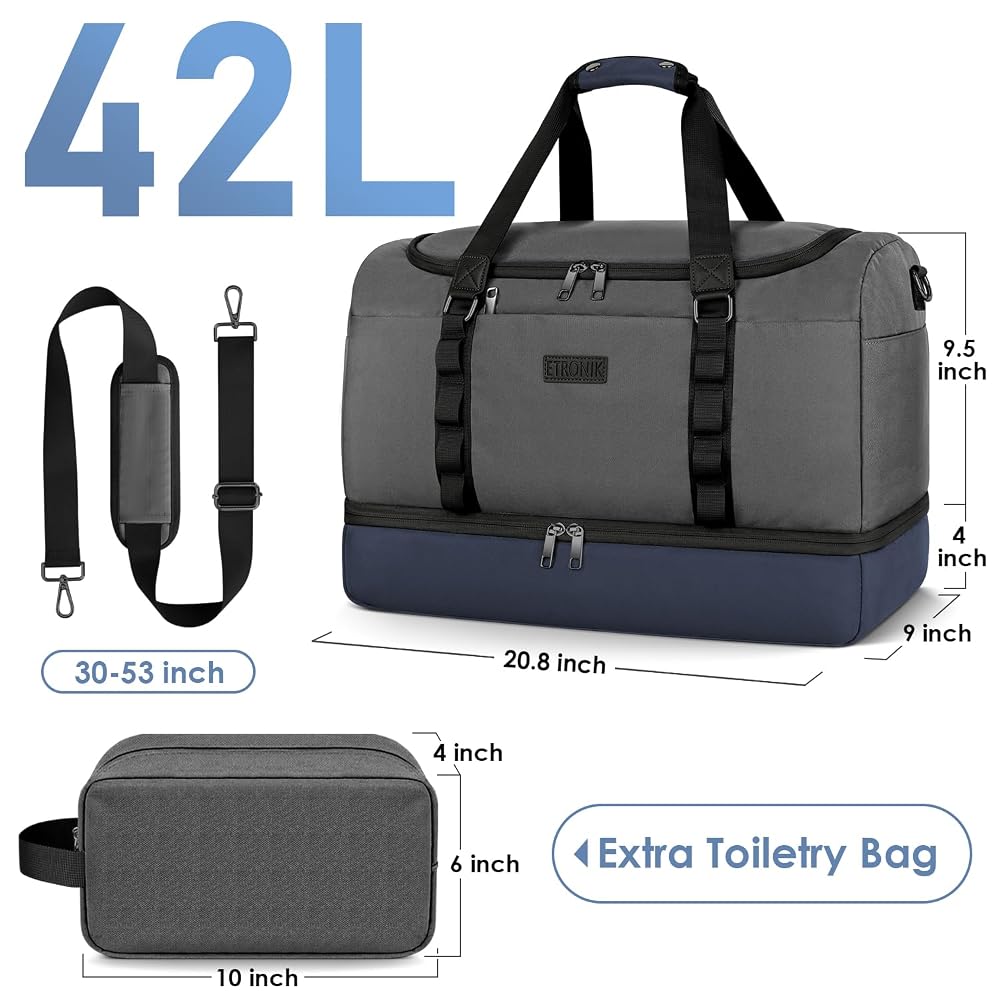 Toiletry Bag ETRONIK Travel Duffle Bag - 42L Weekender With Shoe ...