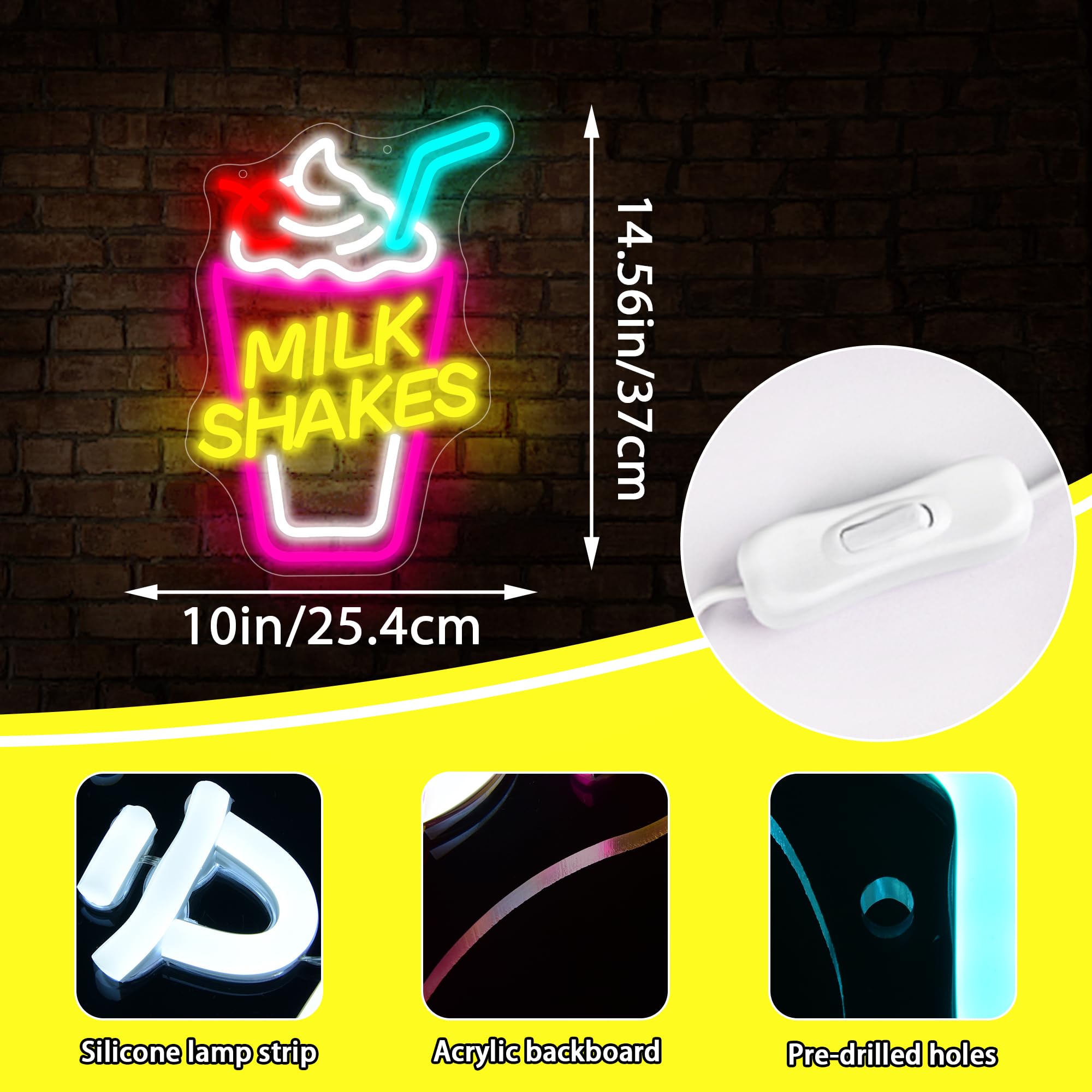 Cartello al neon con frullato di latte, decorazione da parete, dimmerabile, gelato, per negozio di tè al latte, luce al neon a LED, per cibo, bevande, ristorante, pasticceria, bar