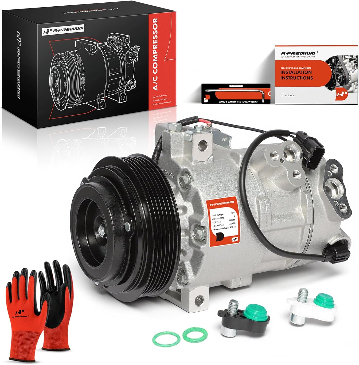 A-Premium Air Conditioner AC Compressor with Clutch Compatible with Hyundai Tucson 2010-2015 & Kia Sportage 2010-2015, 3 Pins