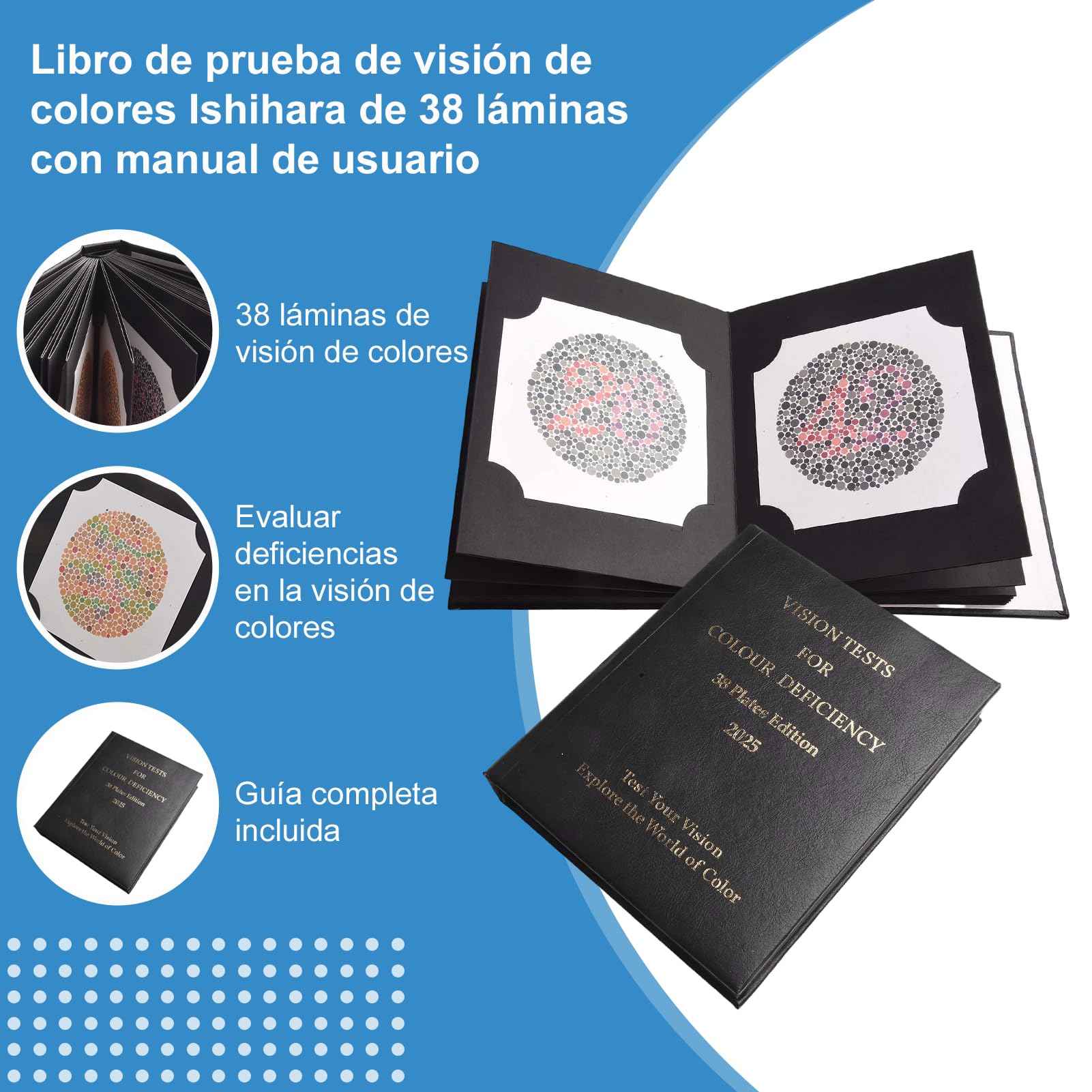 Whychstore Test professionale per daltonismo, libro Ishihara, 38 pezzi, optometria, optometria, test di deficit di colore, Libro di test di optometria con design unico dell'album