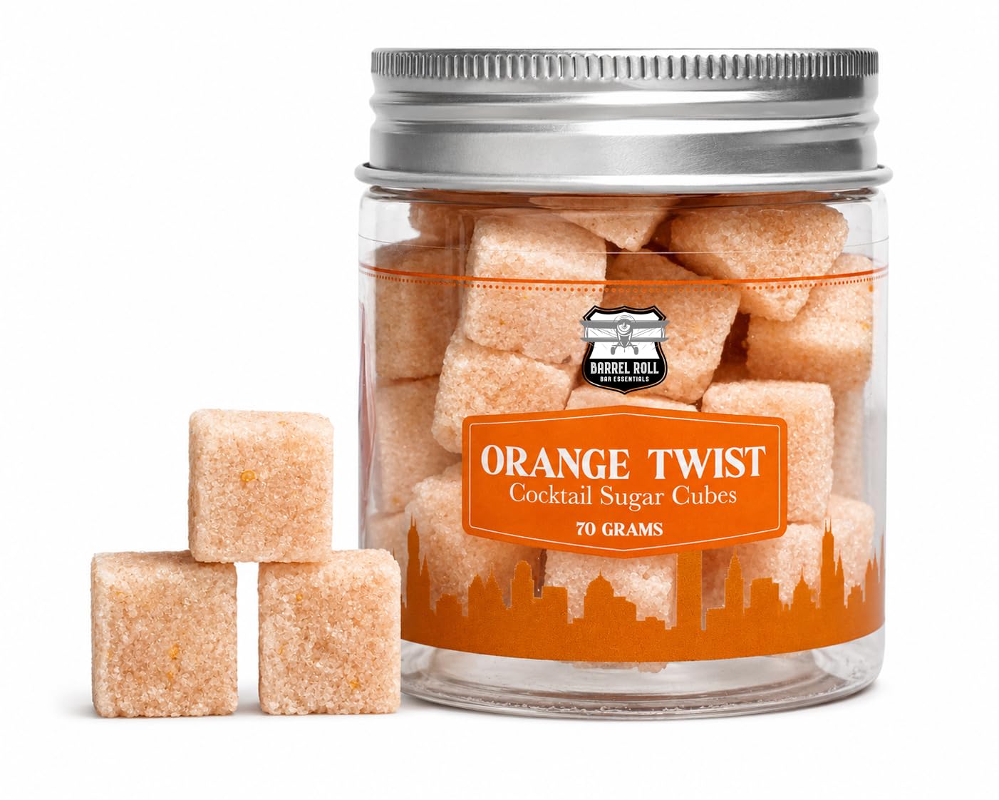 Barrel Roll Orange Twist Cocktail Sugar Cubes – Infused with Barrel-Aged Orange Bitters – Handcrafted Cocktail Mixer for Whiskey, Bourbon & Citrus Cocktails – No Measuring Required – About 35 Cubes