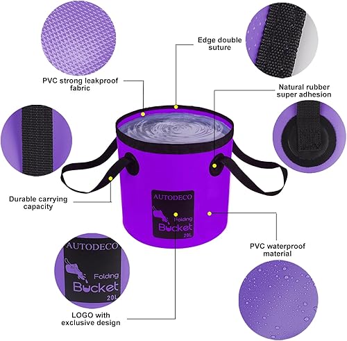 Miniatura 5 de AUTODECO Cubo plegable Contenedor de 5 galones Cubo de agua plegable Lavabo portátil 20L