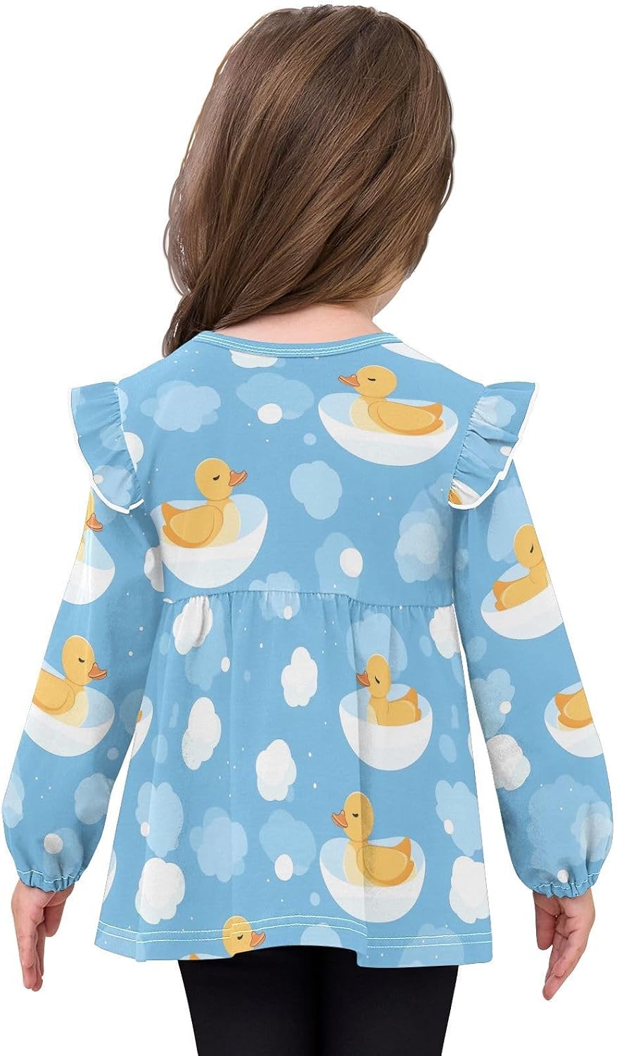 visesunny Toddler Clothes for Girls Relaxing Duck Water Long Sleeve Fall Shirts Cotton Top with Ruffle Collar