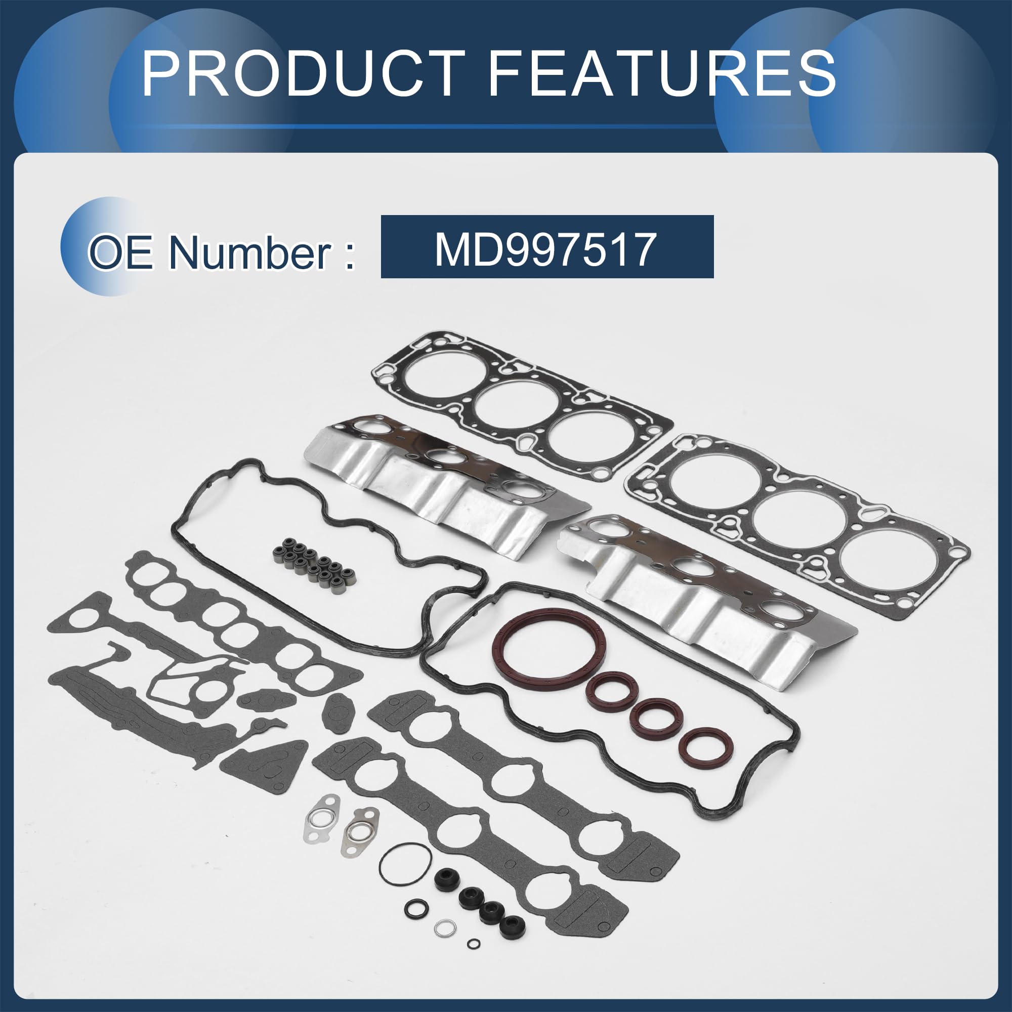 Juego De Juntas De Culata Para Mitsubishi 6G72(V33W)12V 1 Set | OE:MD997517, Color Negro, Material Goma Metal, Resistencia A Altas Temperaturas, Instalación Fácil, Juntas De Válvula