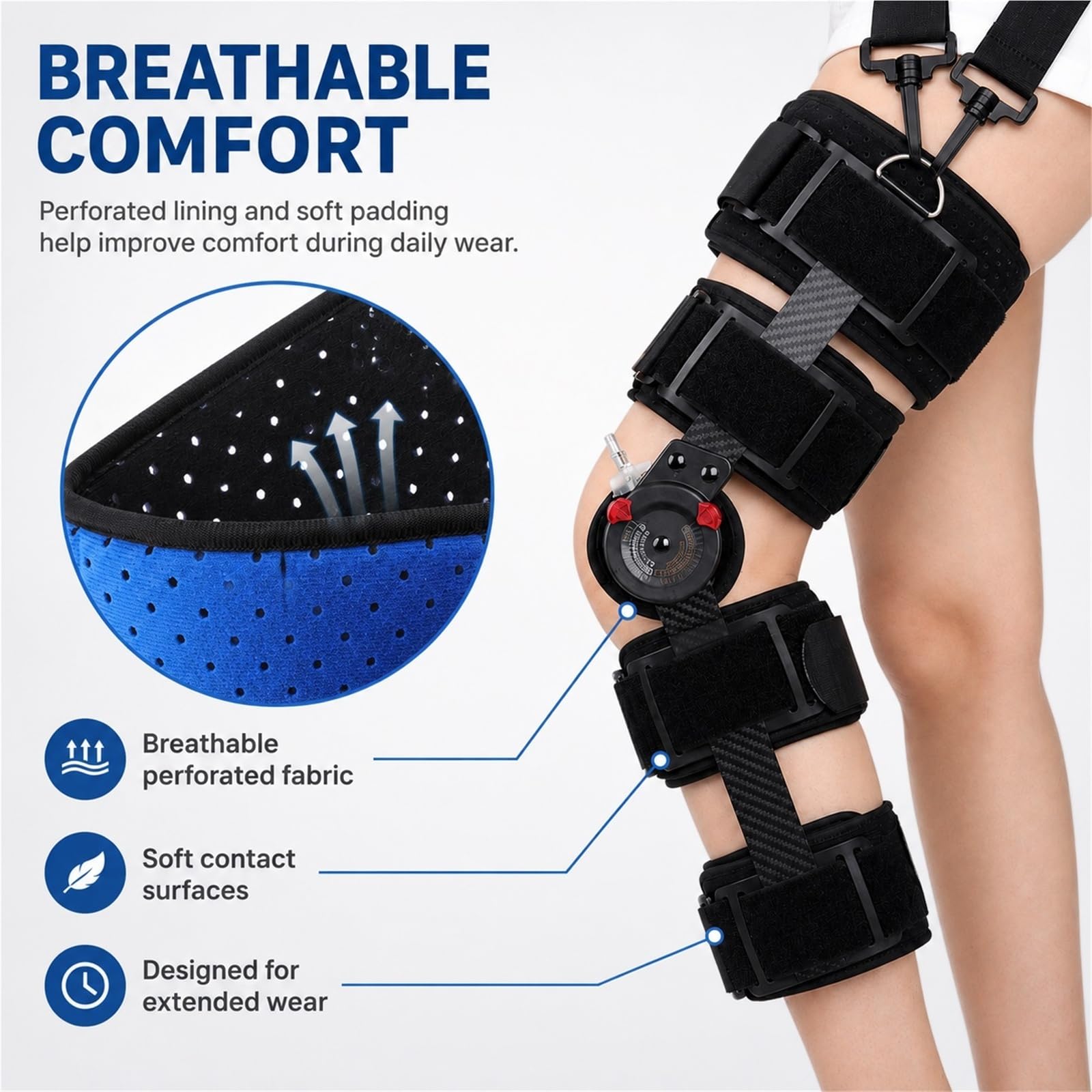 Rodillera Ortopédica Articulada ROM para Rehabilitación de Ligamentos ACL PCL y Menisco Estabilizador Postoperatorio Ajustable para Hombre y Mujer Talla