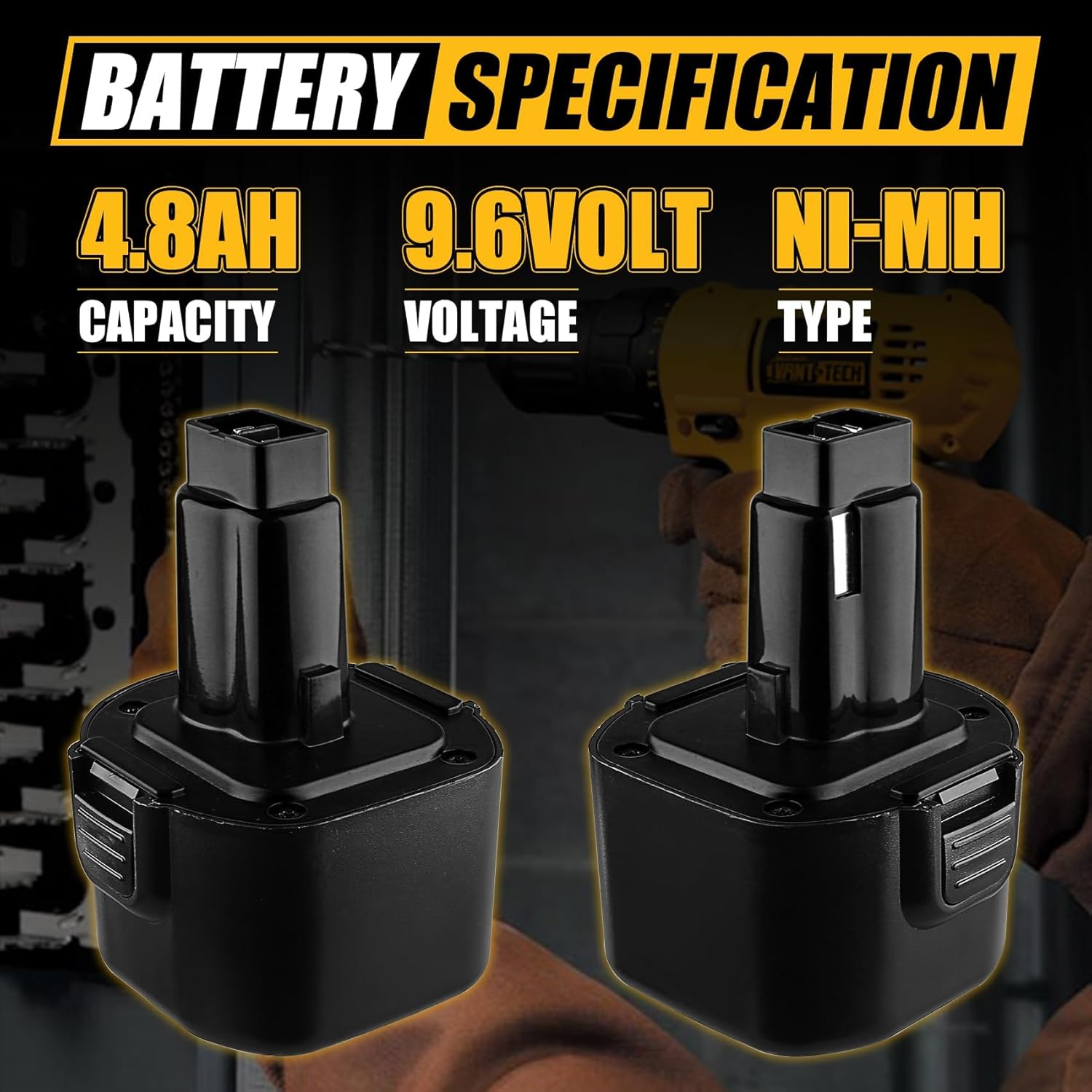 VANTTECH DW9062 9.6V 4.8Ah Ni-MH Replacement Battery for Dewalt 9.6V Power Tools DW9062 DW9061 DE9036 DE9061 DE9062 DW926 DW955K DW955 DW926K-2 DW926K DW902 DW050 1 Pack