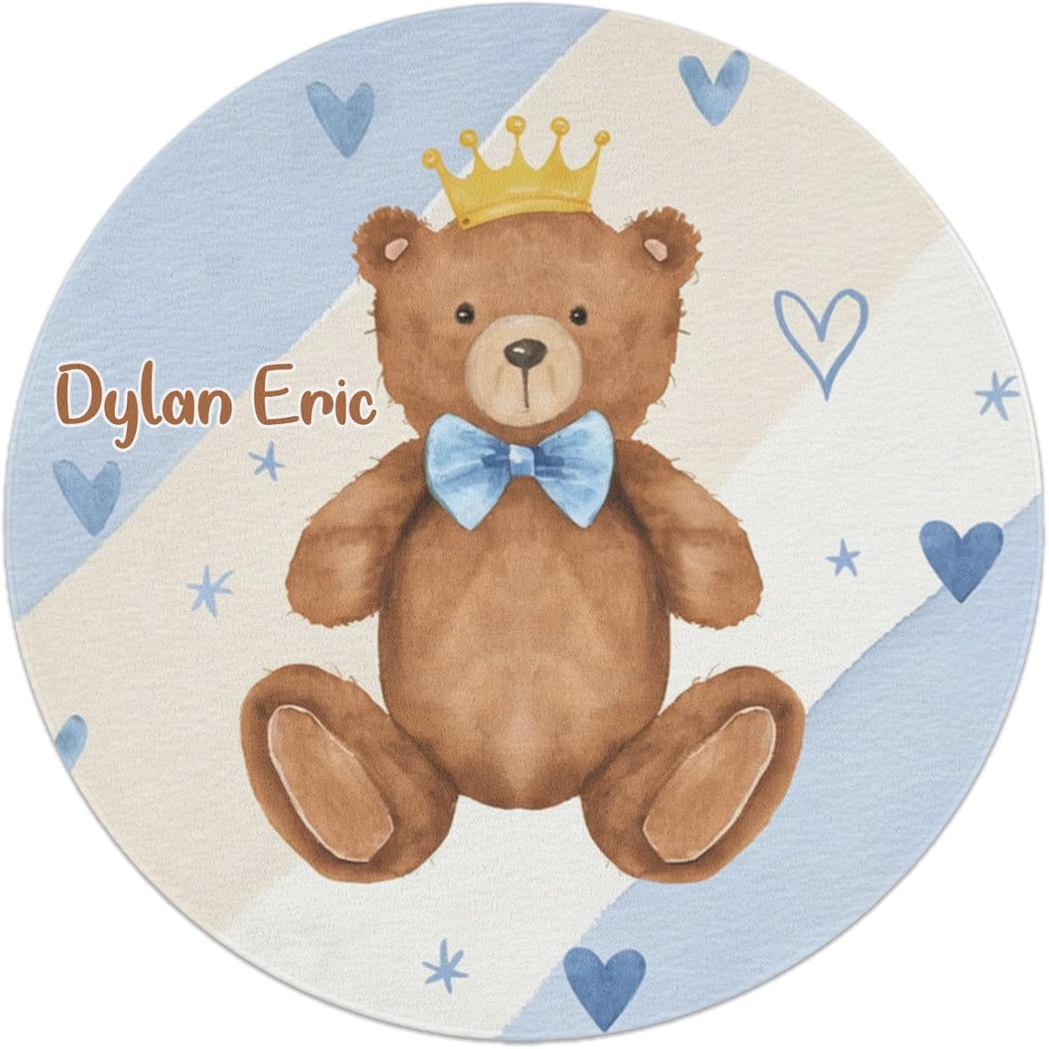 Personalized Cute Bear Custom Round Area Rug Baby Crawling Floor Mats Gifts for Boys Girls Babies with Names Nursery Bedroom Living Room Decor 39.4x39.4Inch