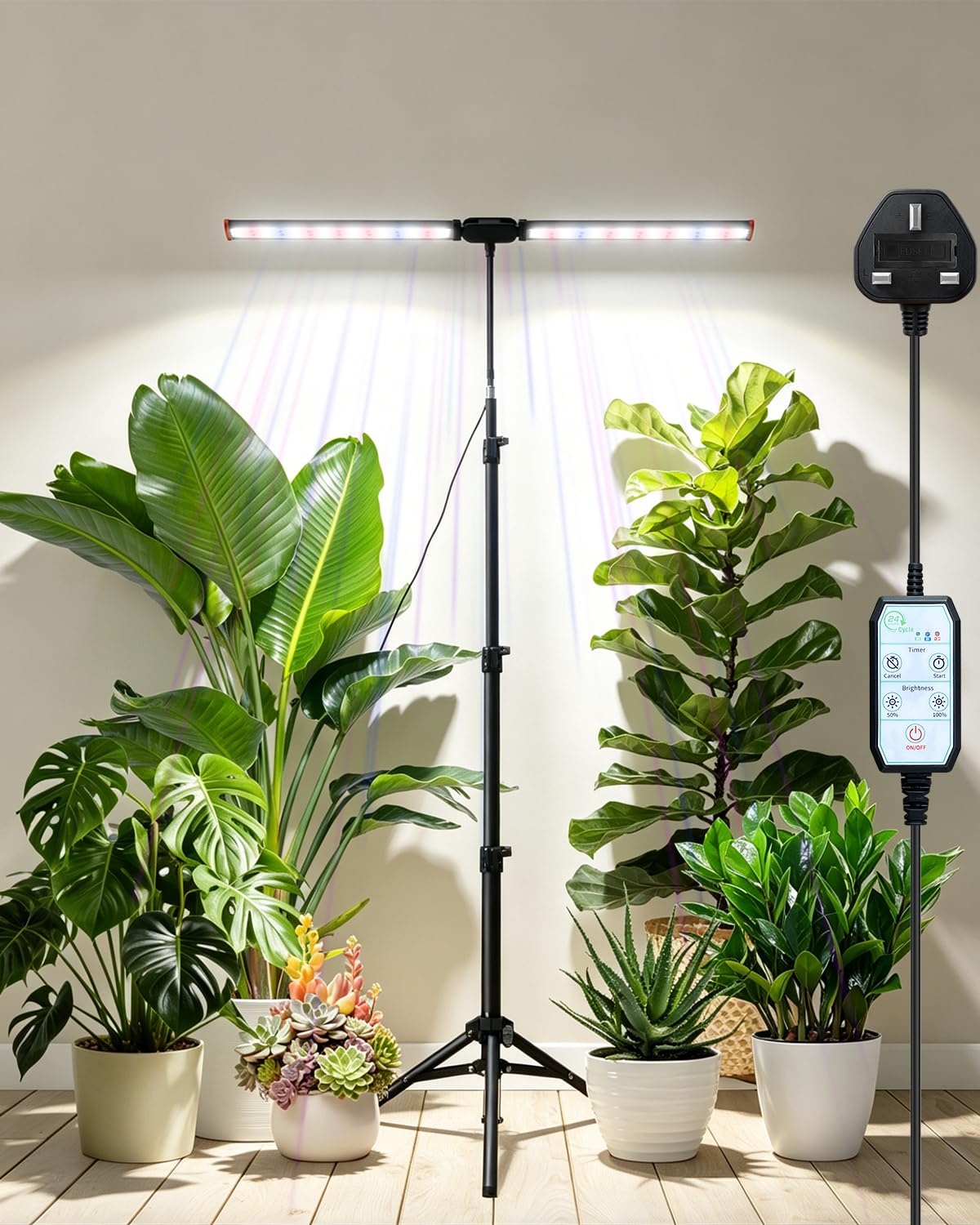 Grow Lights for Indoor Plants, Full Spectrum Plant Light with Stand(2-Head)