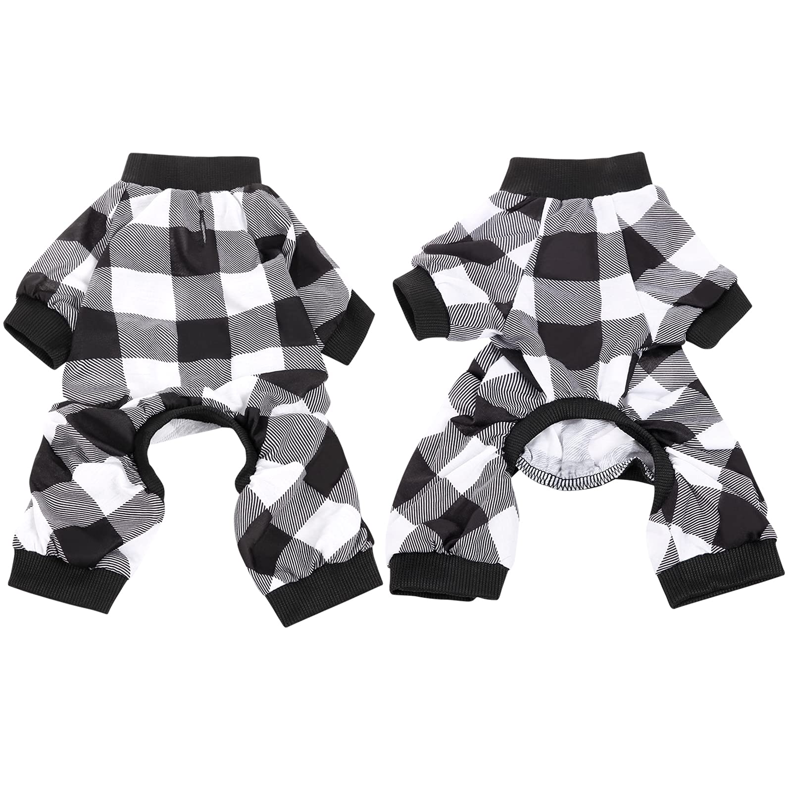Photo 1 of ASENKU Dog Pajamas Buffalo White Plaid Dog Jumpsuit 4 Legs Strip Pet Apparel Cat Onesie Pjs for Small Medium Dog Apparel Outfits (S, White) Small White