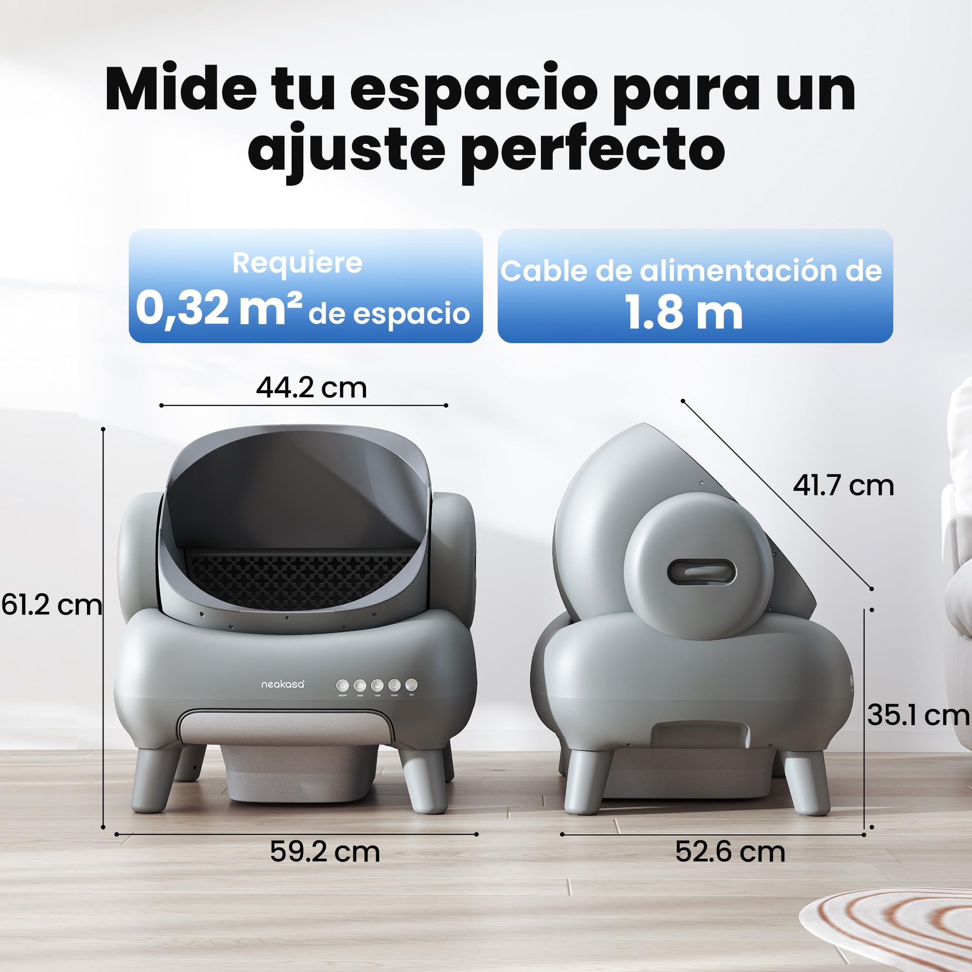 Neakasa M1 Arenero Gatos autolimpiable con diseño Abierto, Capacidad XXL, Control por App, Seguro, Limpieza rápida, sin olores e higiénico, Adecuado para hogares con Varios Gatos, Gris