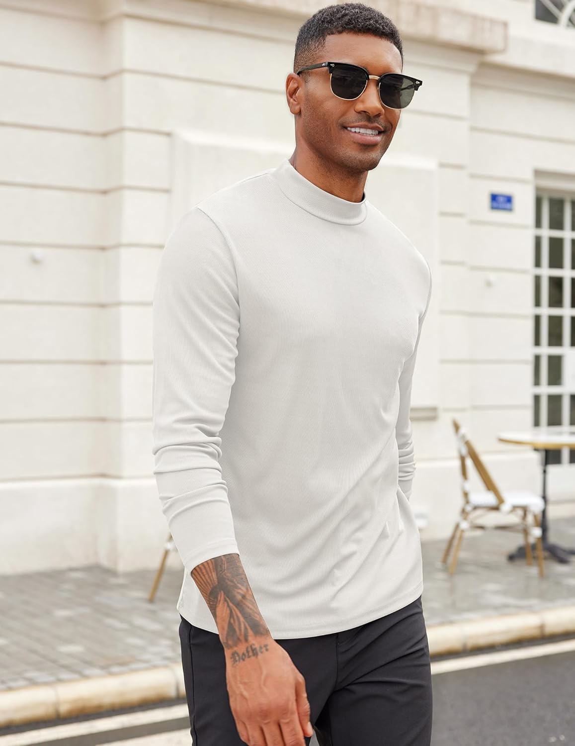 COOFANDY Men's Mock Turtleneck Long Sleeve Shirts Slim Fit Basic T-Shirt Lightweight Ribbed Pullover Sweater - Image 2