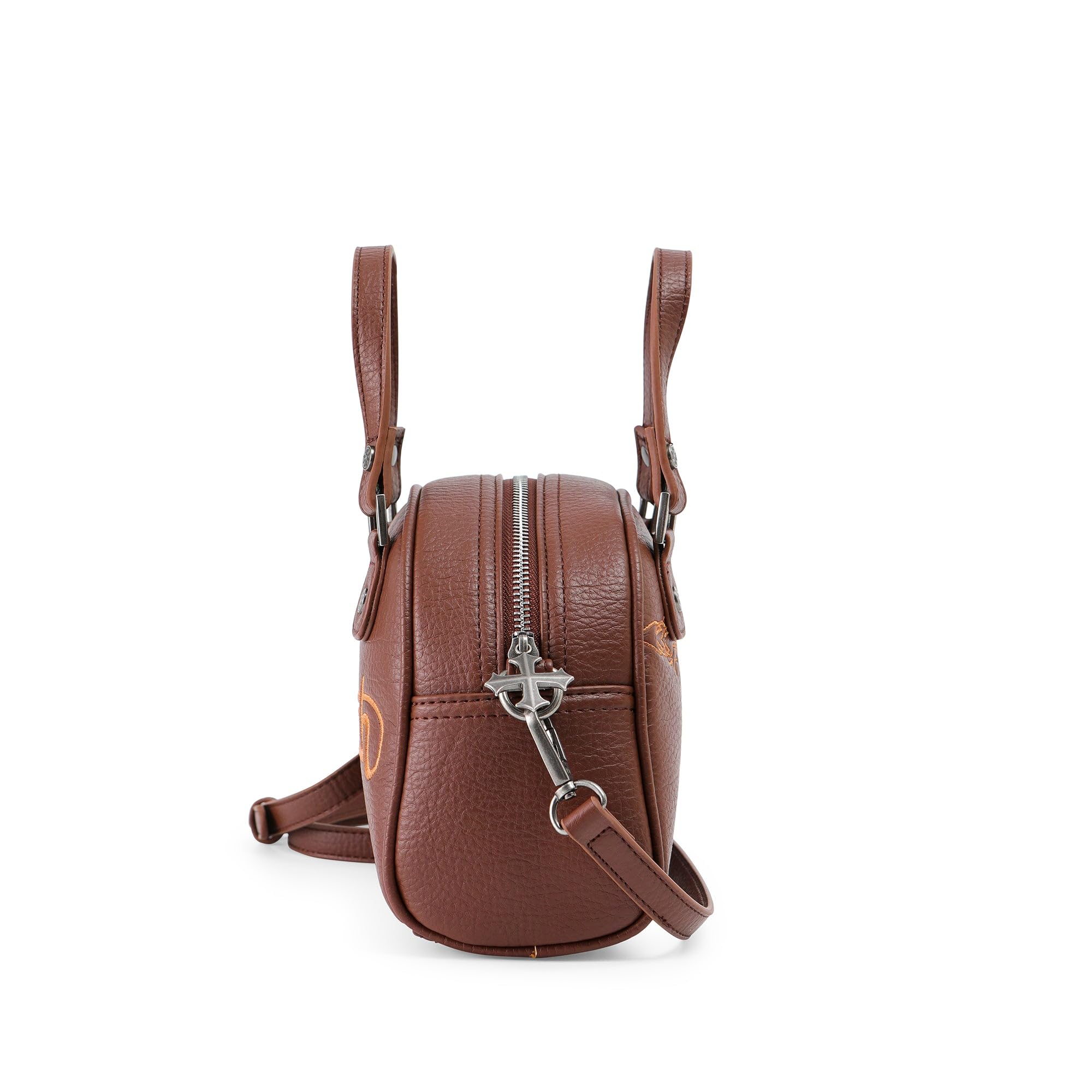 Von Dutch Bowling Bag Purse, Small Bag Crossbody Strap and Top Handles, 8" L x 7" H x 7.5" W, Y2K Purse (Brown Chopper)