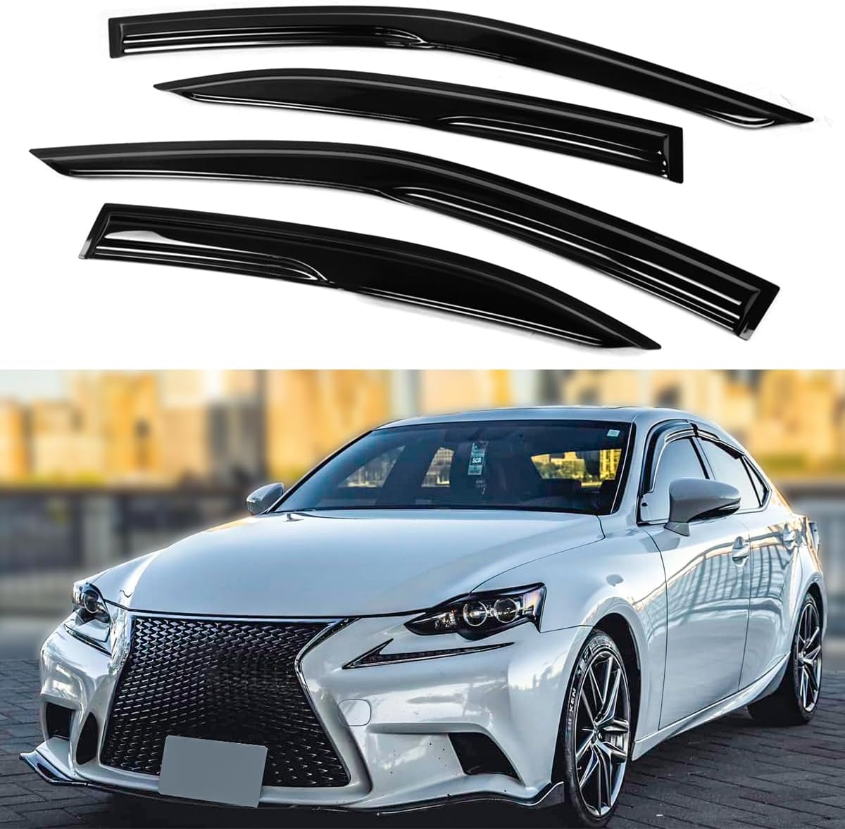 Premium 3D M Style Wavy Sport Black Window Visor Rain Guard Deflector Compatible for 2014-2020 Lexus IS200T is 250 IS300 IS350
