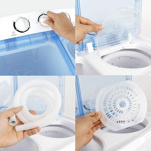 Miniatura 5 de Lavadora portátil compacta de 11 libras, mini lavadora de 11 libras, mini máquina de lavandería y giratoria de 6.6 libras, drenaje por gravedad