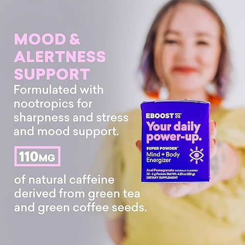 Miniatura 4 de EBOOST Super Energy - Mezcla de bebida en polvo, suplemento de electrolitos sin OMG cargado con vitaminas (granada Acai), 0.2 onzas (paquete de 20)