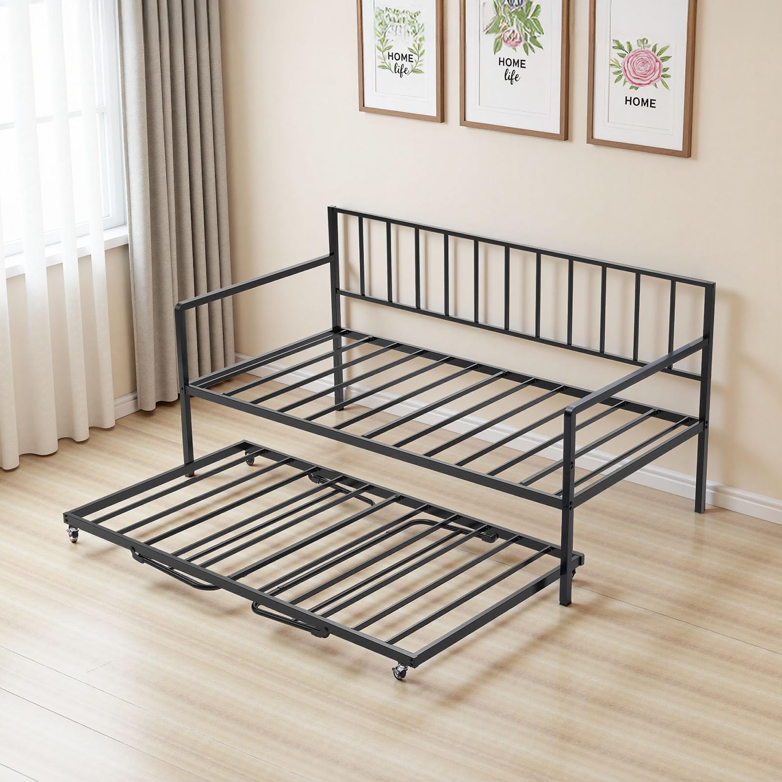 VEVOR Estructura de Sofá Cama de Metal 196x98x96,5 cm Marco de Cama de Día con Estación de Carga LED Carga de 181,44 kg para Apartamento, Sala de Estar, Dormitorio, Habitación de Invitados, Negro