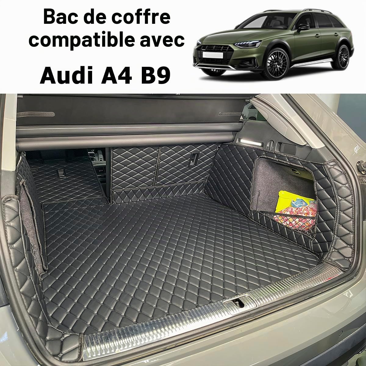 Tapis de coffre pour Audi A4 Avant 2015-2026 | (et panneaux latéraux arrière gauche et droit) Convient aux chiens