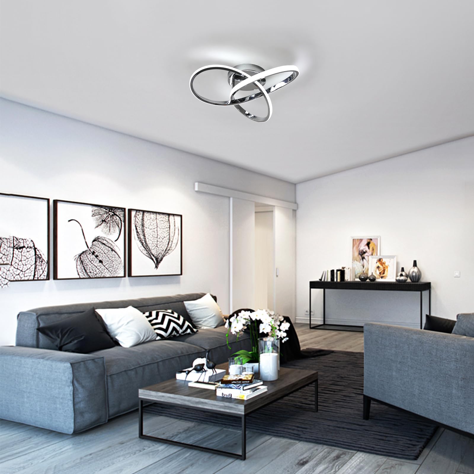 Comely Plafoniera LED Soffitto Moderna Dimmerabile, 36W Lampadario LED Soffitto con Telecomando, Creativa Forma di Fiore Lampada da Soffitto per Soggiorno Camera da Letto Cucina Corridoio (Argento)
