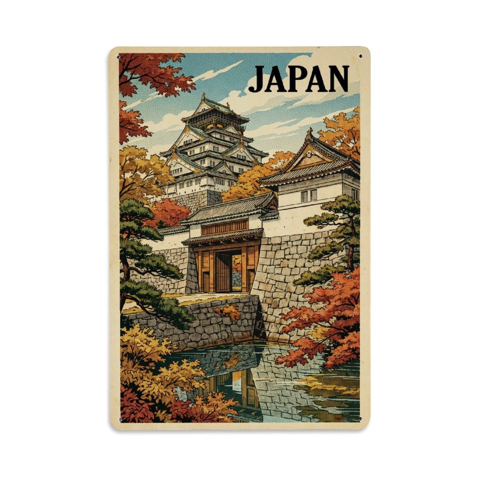 Metal Tin Sign Vintage Travel Japan Fortress
