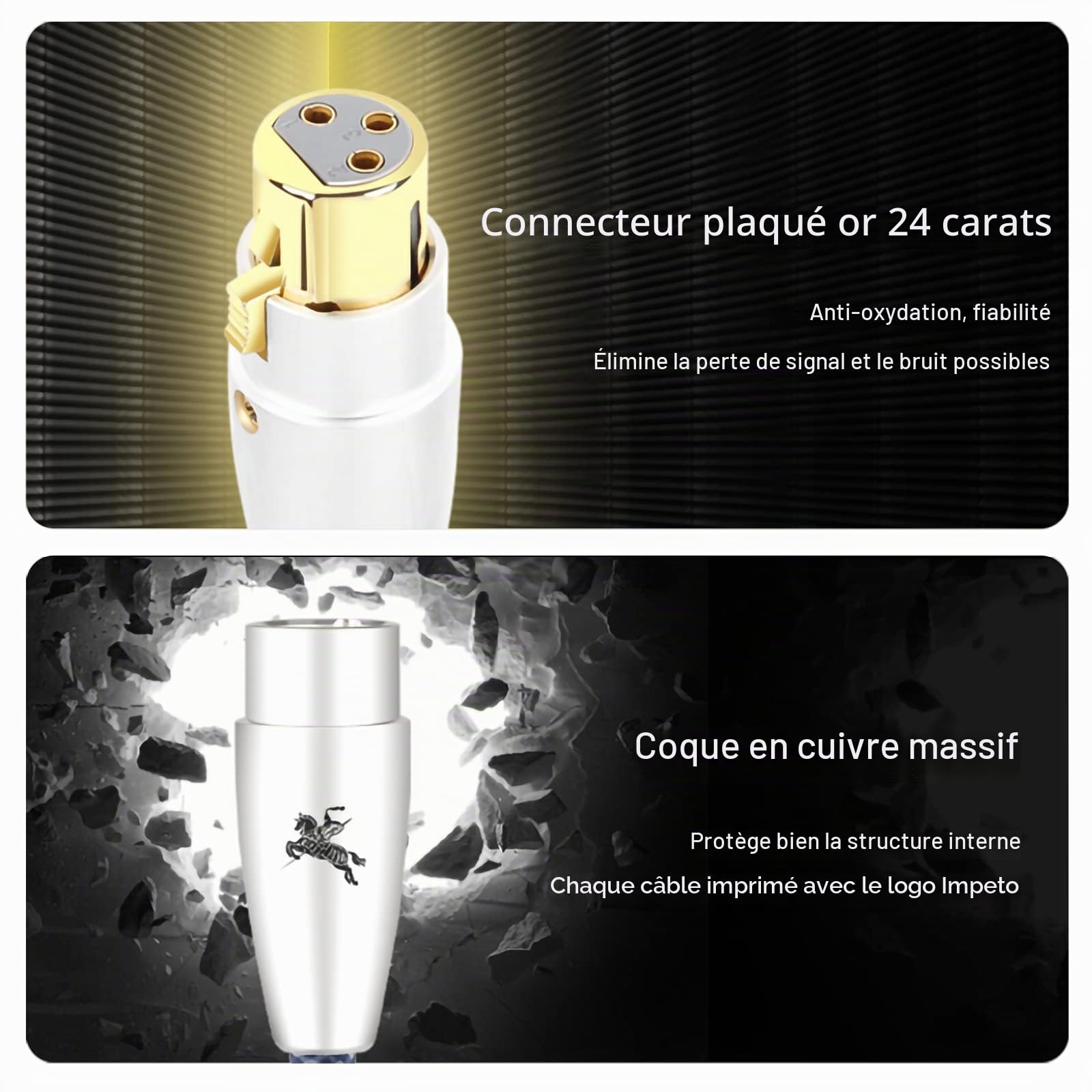 Impeto Câble XLR OCC Câble Audio XLR Mâle-Femelle haute qualité audiophile [1M/2 Pièces] pour Décodage CD Haut-parleurs Moniteur Amplificateur Avant et Arrière 1 m