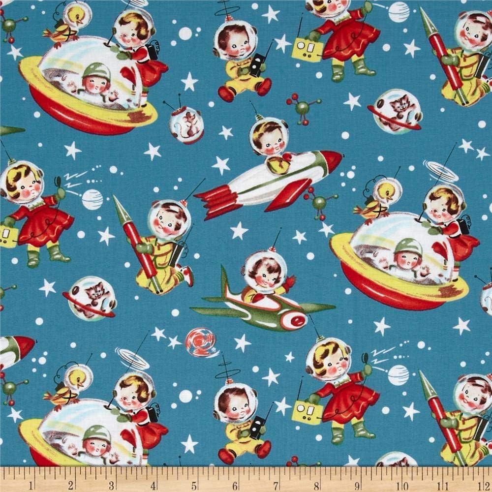 Michael Miller Retro Rocket Rascals Multi, Quilting Fabric by the Yard