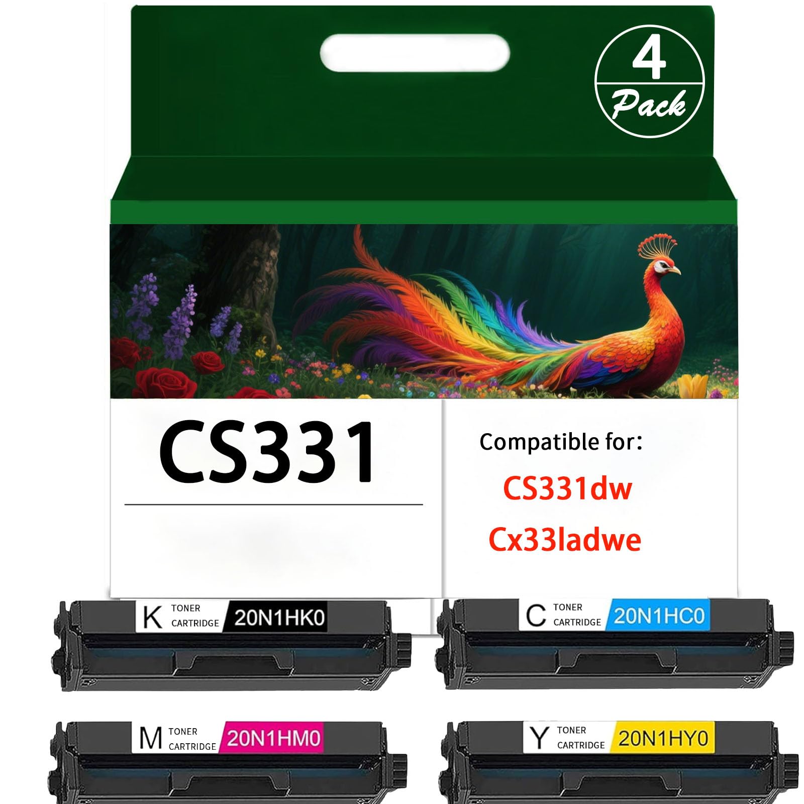 CS331 CX331 Toner Cartridge 20N1HC0, 20N1HK0, 20N1HM0, 20N1HY0 High Yield Compatible for Lexmark CS331dw CX331adwe Printer with Smart Chip(4500 Pages
