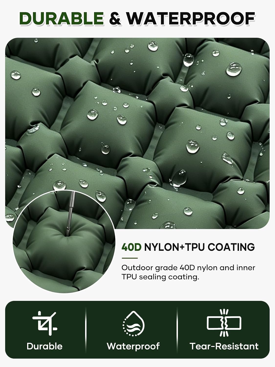 Camping Sleeping Pad with Built-in Foot Pump and Pillow Green image 3