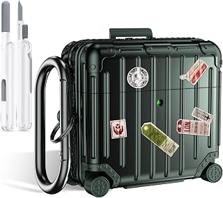 KOREDA Compatible with AirPods 4 Case Cover, Funny Suitcase Design Case for Airpods 4th Generation 2024, Cute Fashion Protective Hard Case with Cleaner Kit & Keychain (Dark Green)